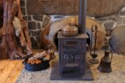 Picture of Small Wood Stove with Fireplace, Cooker with Oven, Wood Burning Stove, Heating Stove for Narrow Spaces, Handmade Tiny Stove