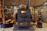 Picture of Small Wood Stove with Fireplace, Cooker with Oven, Wood Burning Stove, Heating Stove for Narrow Spaces, Handmade Tiny Stove