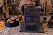 Picture of Small Wood Stove with Fireplace, Cooker with Oven, Wood Burning Stove, Heating Stove for Narrow Spaces, Handmade Tiny Stove