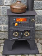 Picture of Small Wood Stove with Fireplace, Cooker with Oven, Wood Burning Stove, Heating Stove for Narrow Spaces, Handmade Tiny Stove